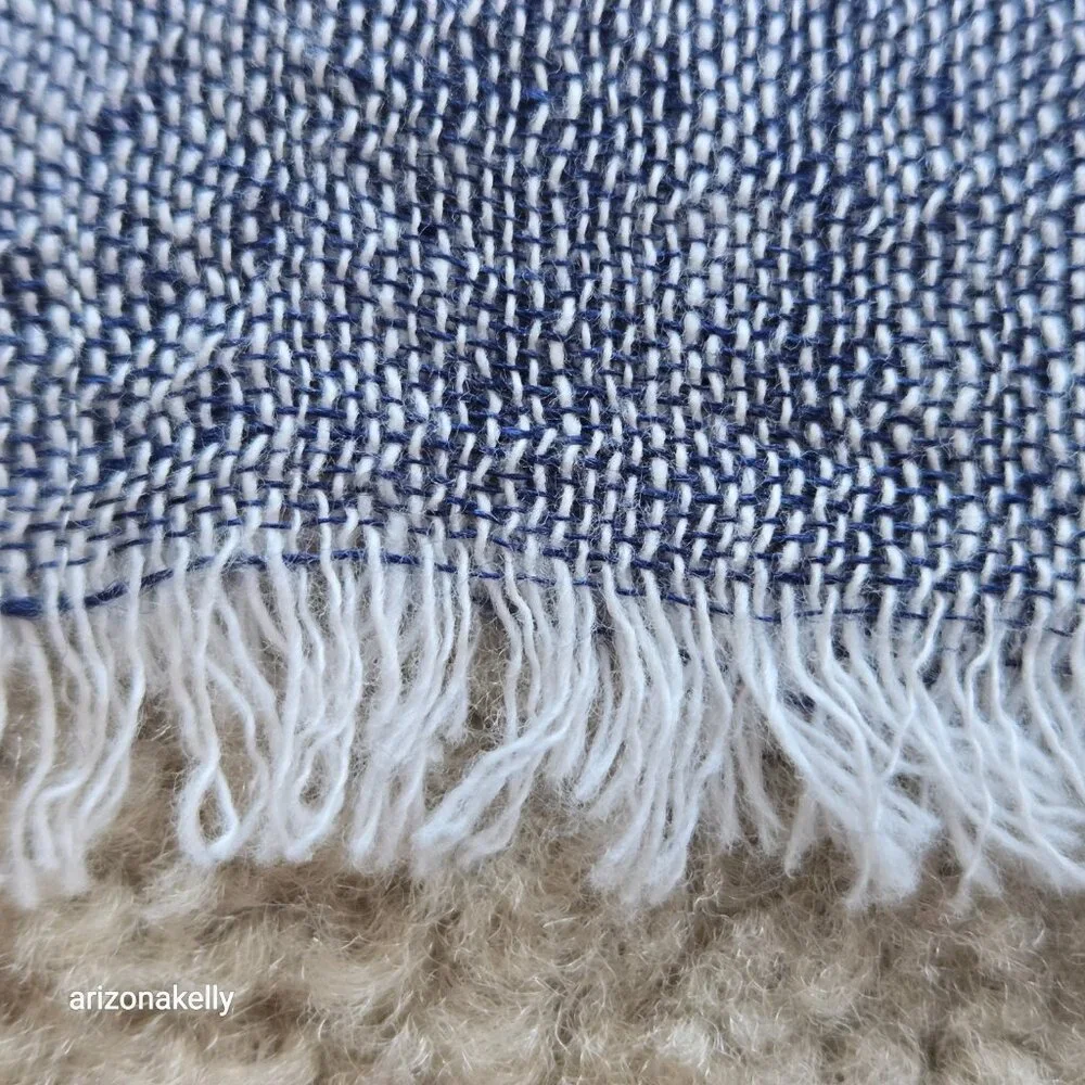 Aqua Wool Scarf With Ribbon Binding Navy Lightweight